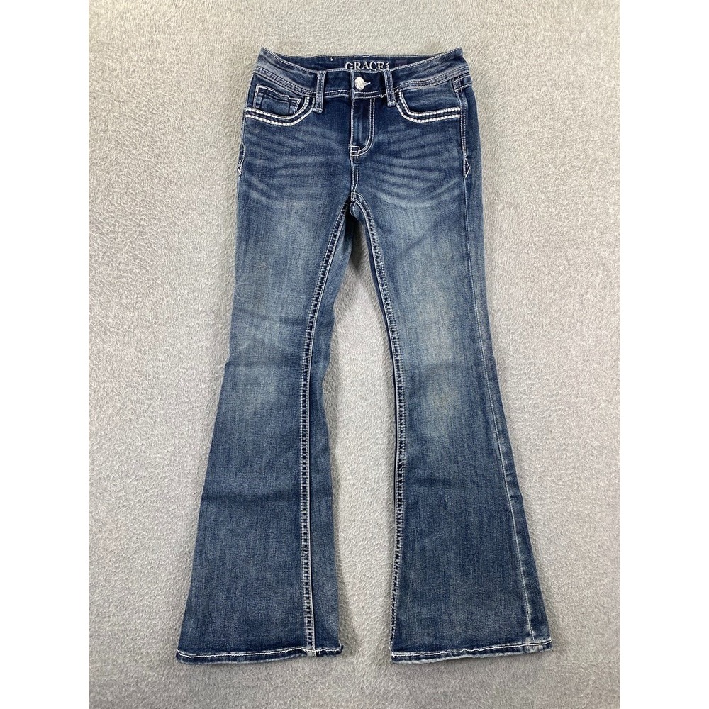Grace in LA Girls Embroidered Pocket Denim Bootcut Jeans Size 14 Western Cowgirl